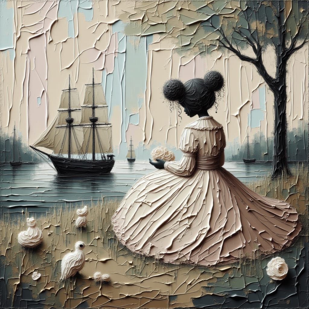 Victorian Home with Watercolor Touches and Expressive Brushs...