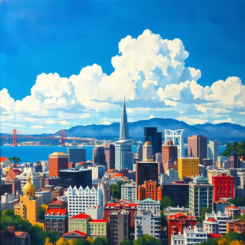 Epic Impressionist Cityscape of San Francisco in Vibrant Gou...