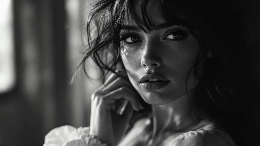 Monochrome Portrait of Woman in Soft Focus Style