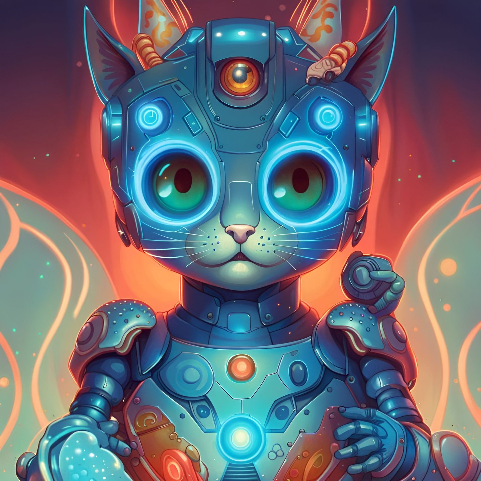 Playful Robot Kitten in Pop Surrealism Style