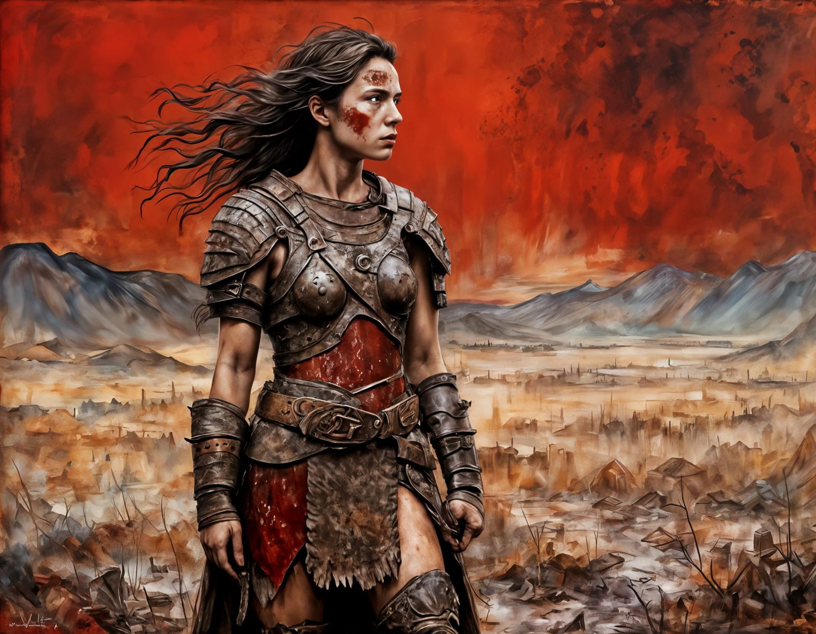 Encaustic Painting of Defiant Barbarian Woman