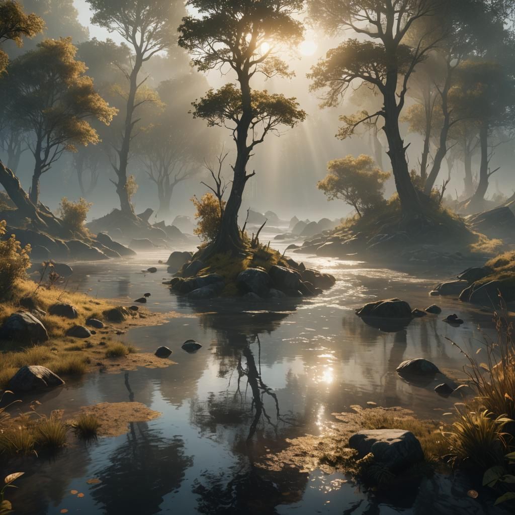 Misty Landscape with Volumetric Lighting, Fine Art Photograp...