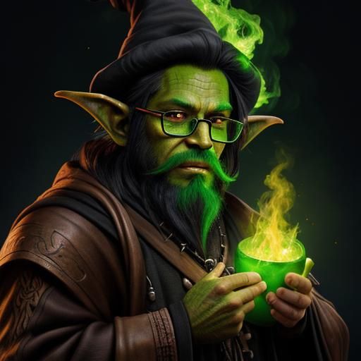 Burning Goblin Wizard in Hyperrealistic Digital Art
