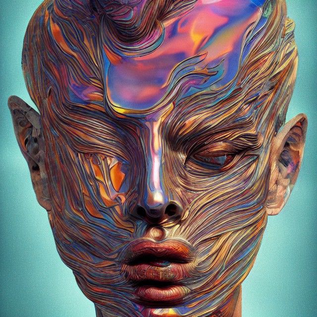 Porcelain Face with Metallic Sheen, Digital Art