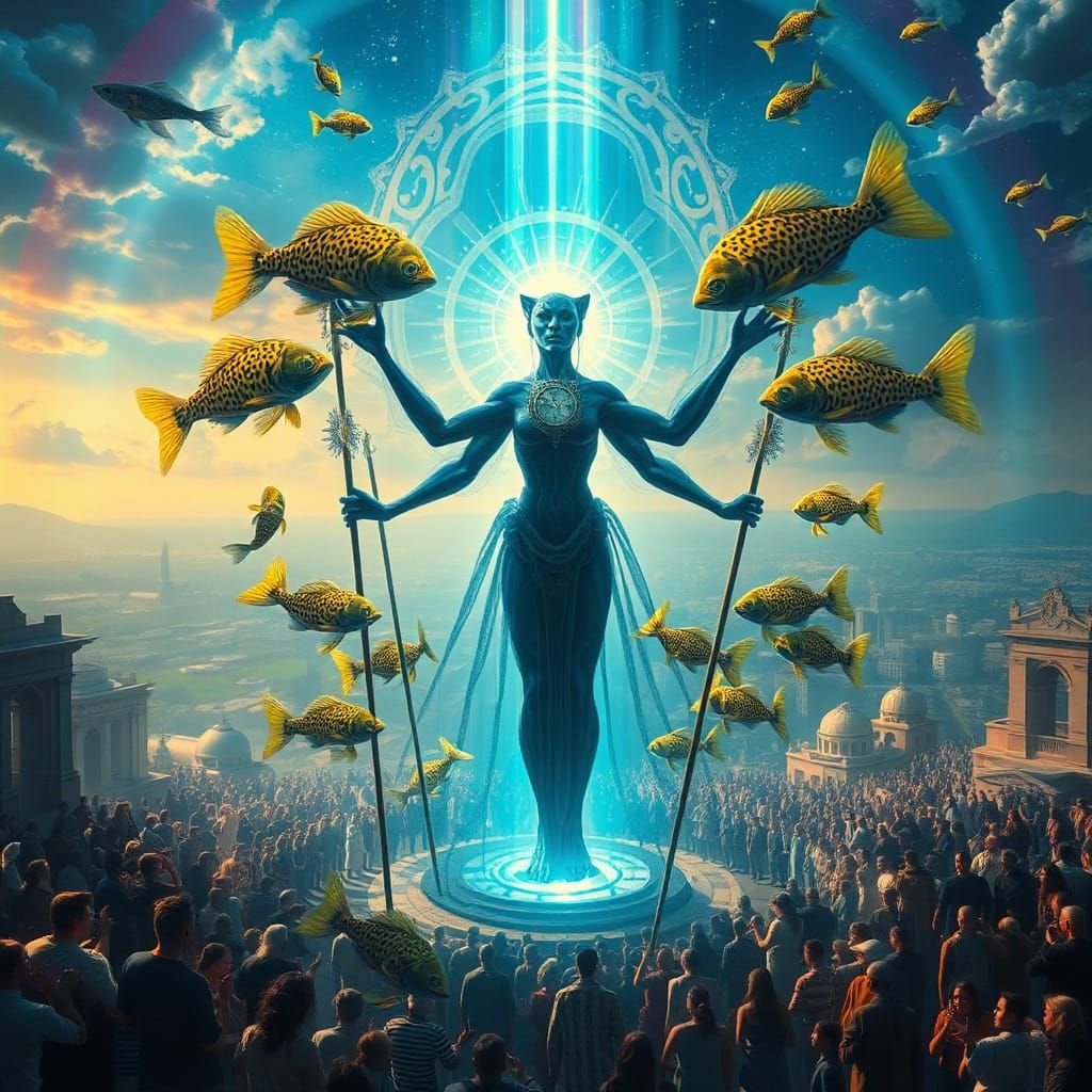 Ethereal Six-Armed Leopard Woman at Time's Confluence