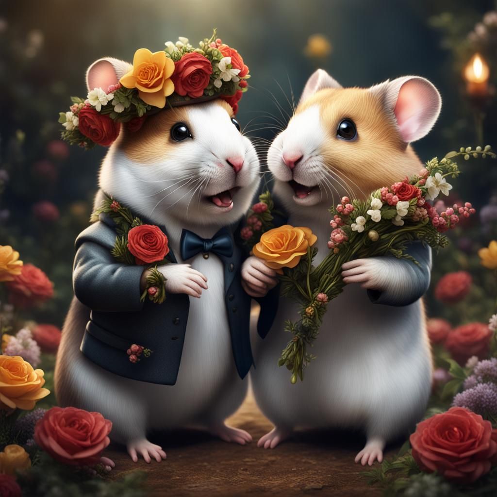 Anthropomorphic Hamster Wedding in Detailed Matte Painting