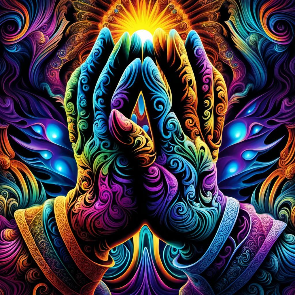 Radiant Praying Hands in Abstract Graffiti Style
