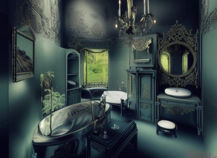 Mysterious En Suite: Intricate Hyperrealistic Bathroom