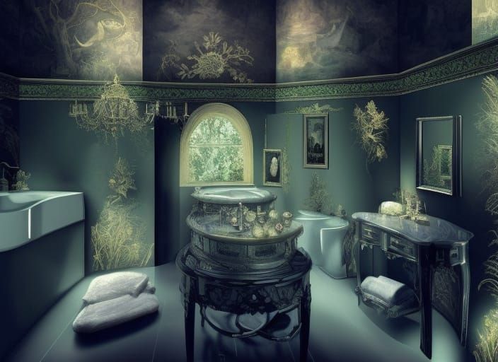 Mysterious En Suite: Hyperrealistic Masterpiece in 32k