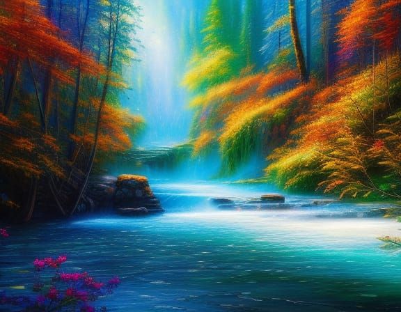 Watercolor Cabin in Woods at Sunrise