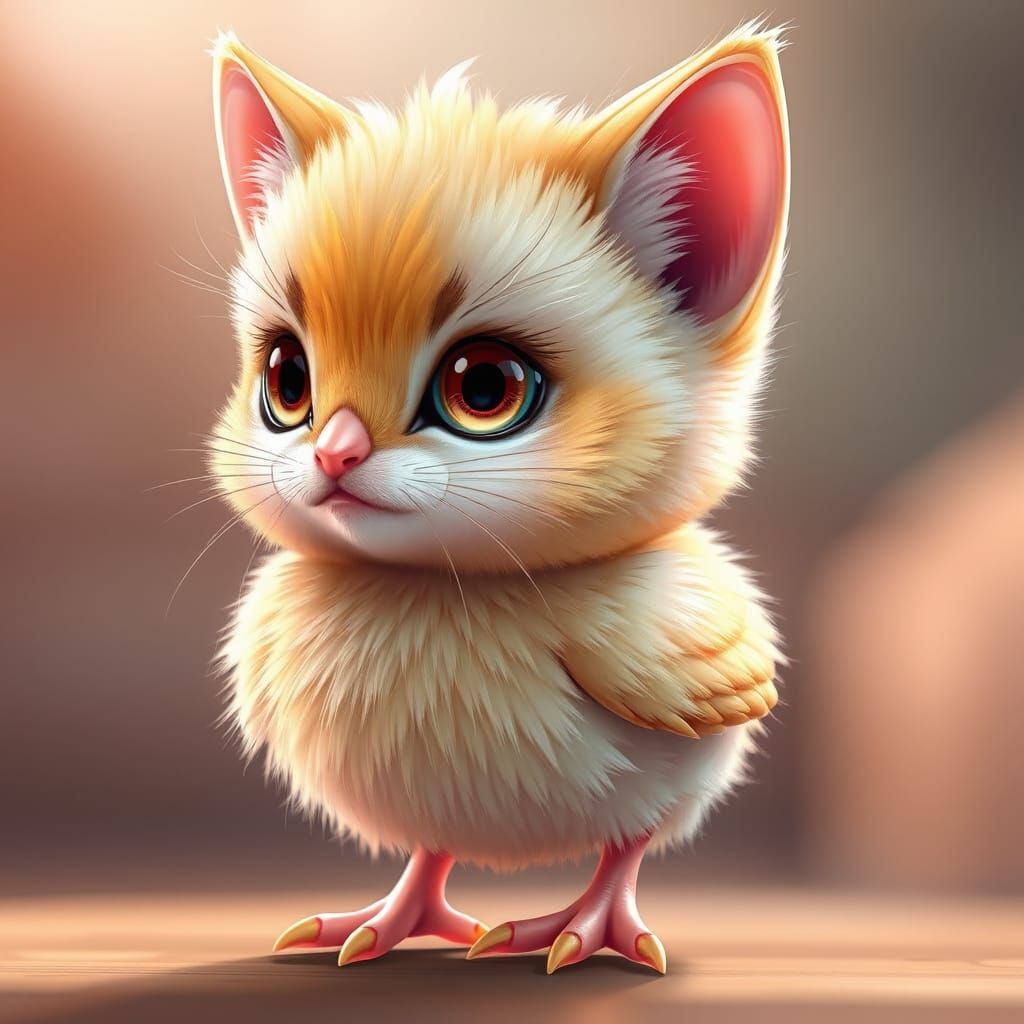 Chick Kitten Hybrid in Vibrant Anime Style