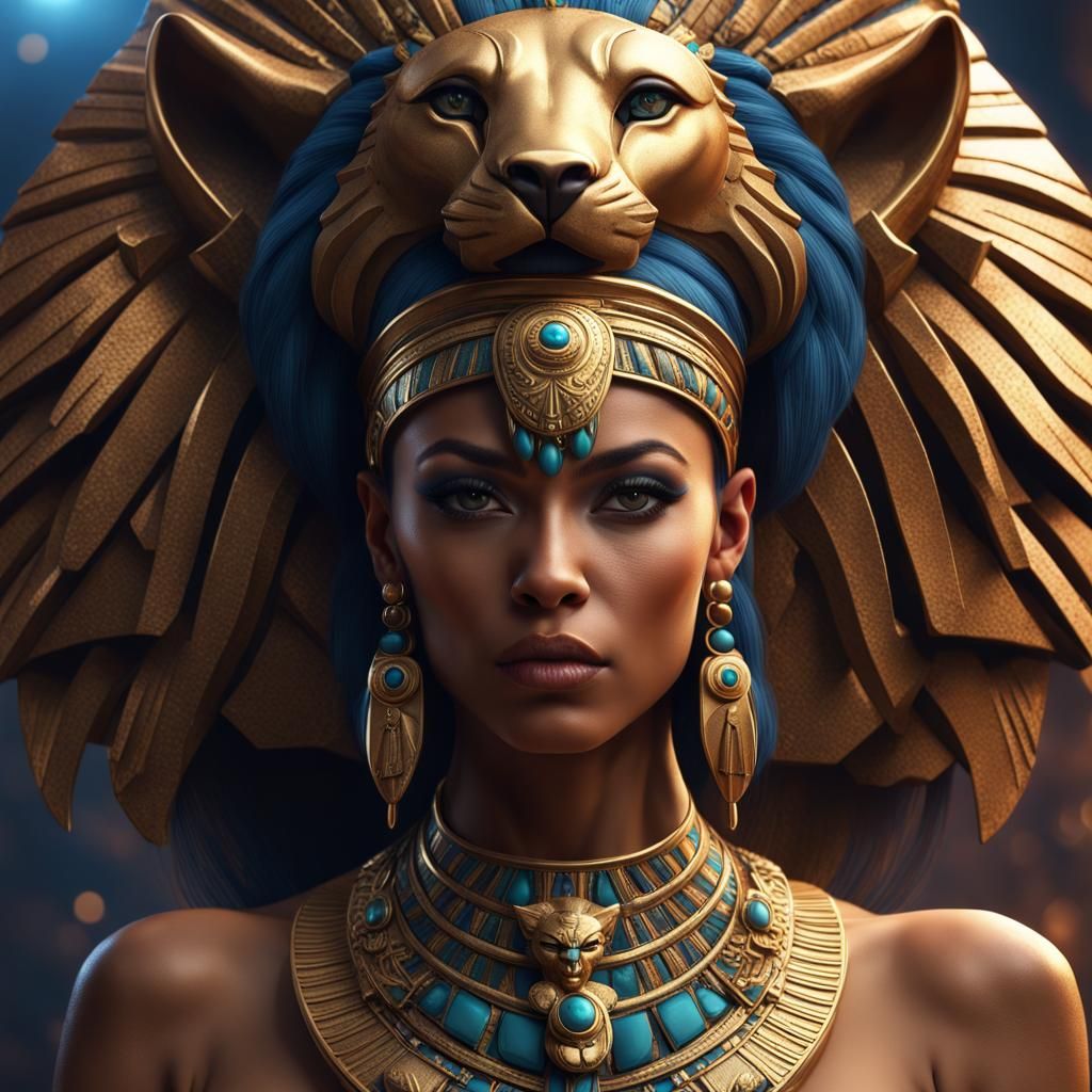 Egyptian Lion Goddess with Dog Tooth Pendant