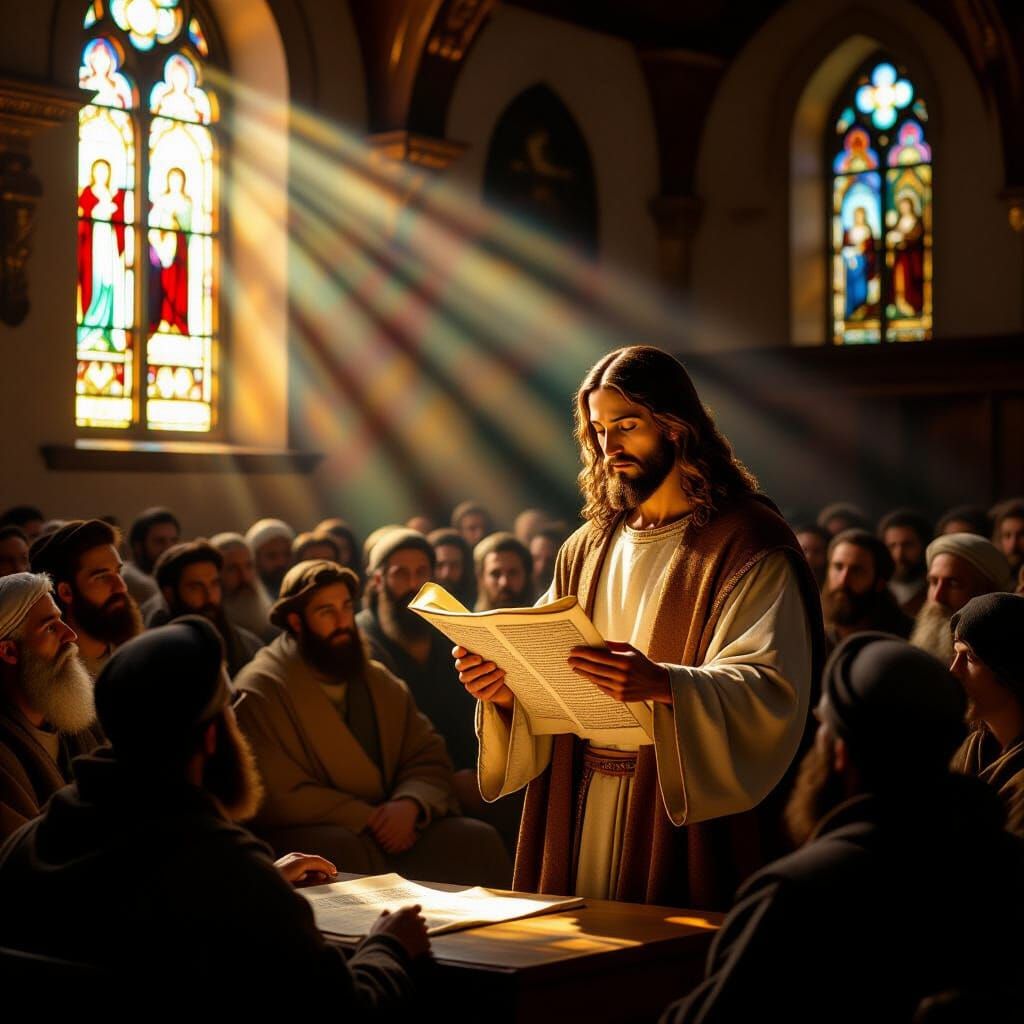 Jesus Reads Isaiah Prophecy in Synagogue, Divine Light