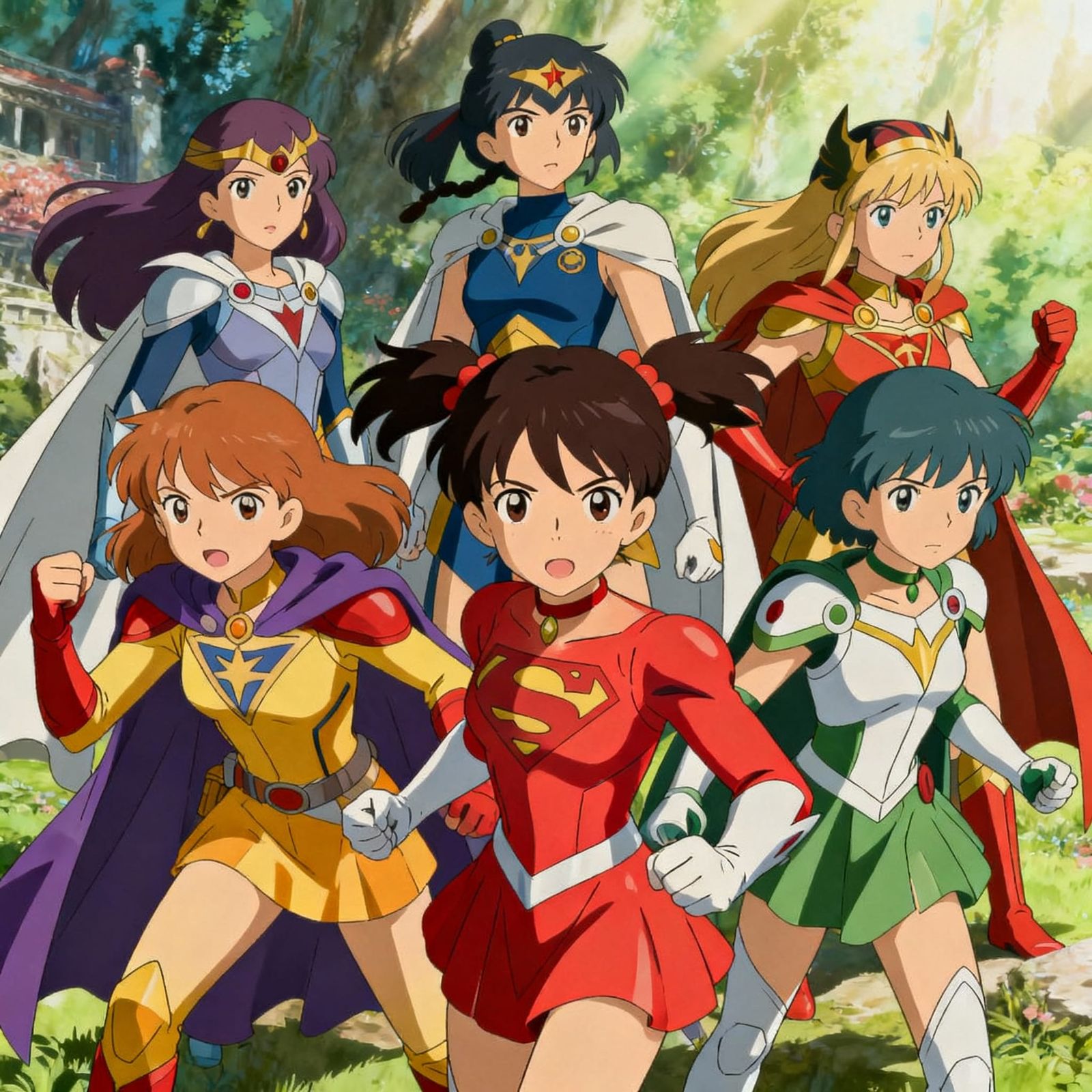 Diverse Girl Superheroes in Anime Key Visual Style