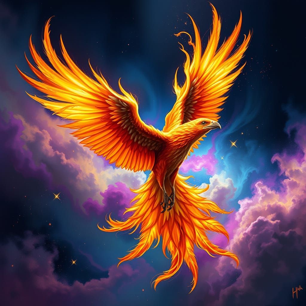 Majestic Phoenix Soars Through Cosmic Nebula
