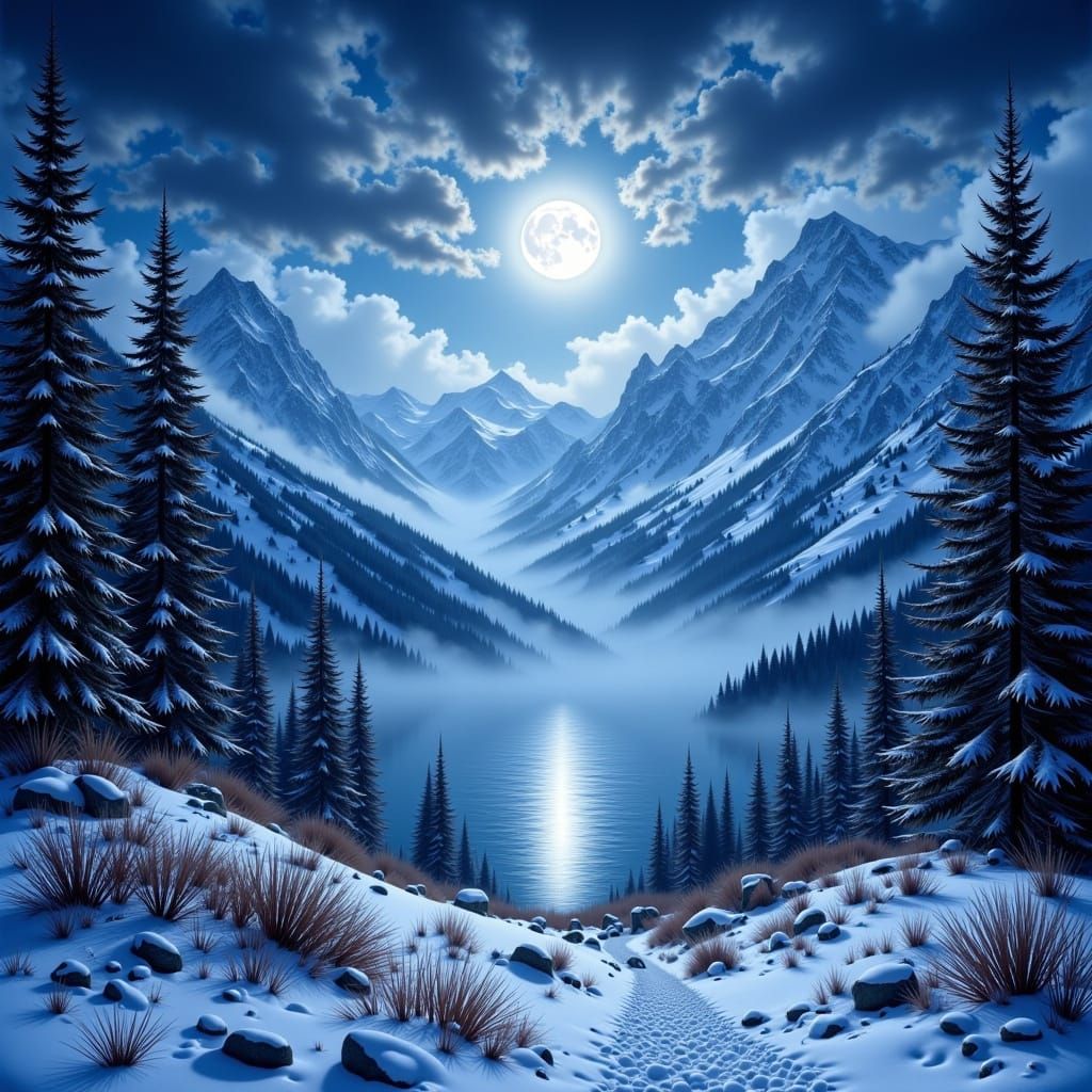 Majestic Winter Alps Under Full Moon