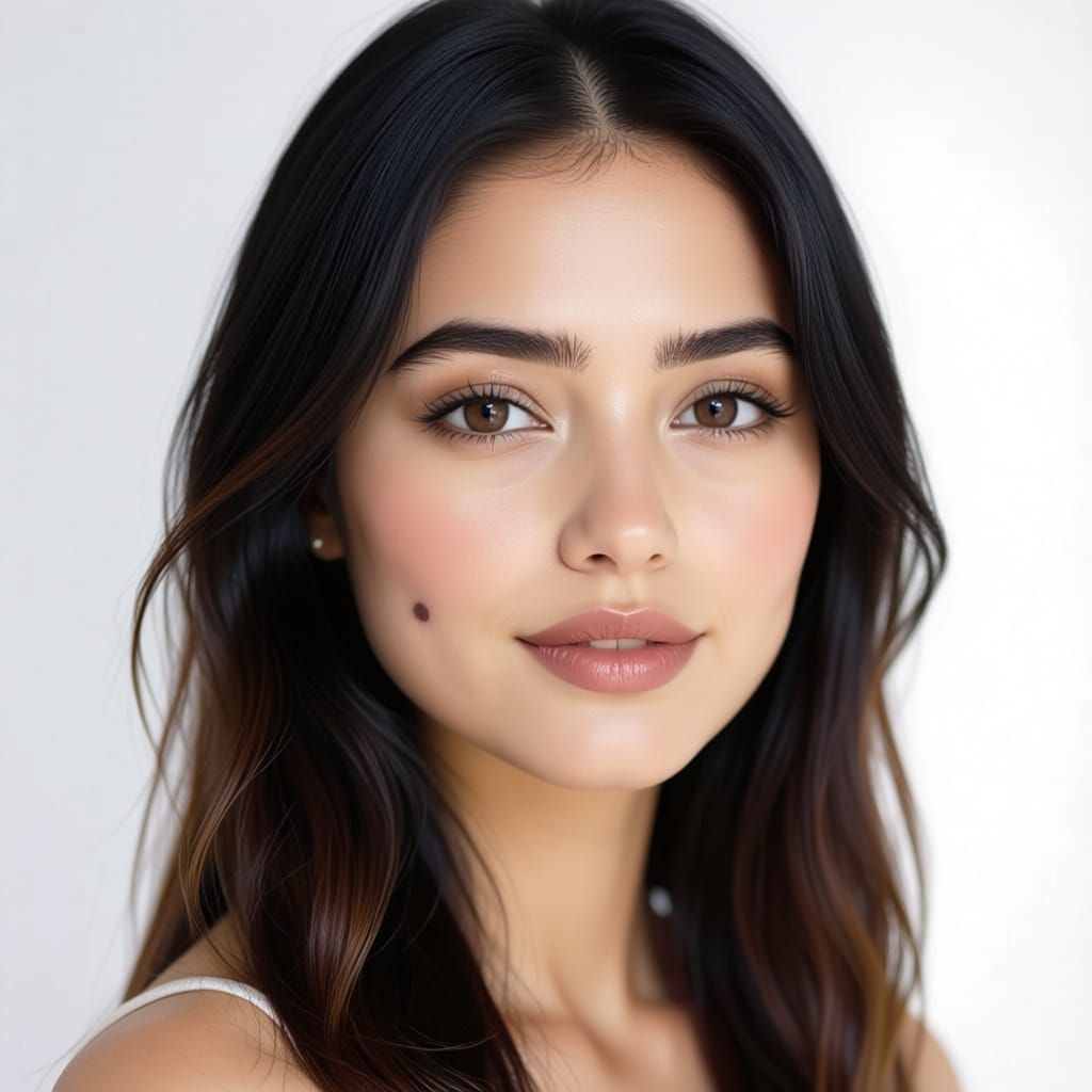 Beautiful Girl with Brown Hair and Makeup