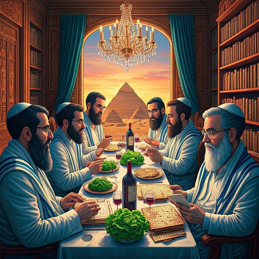 Ultra-Orthodox Gathering around a Festive Table, Egyptian Py...