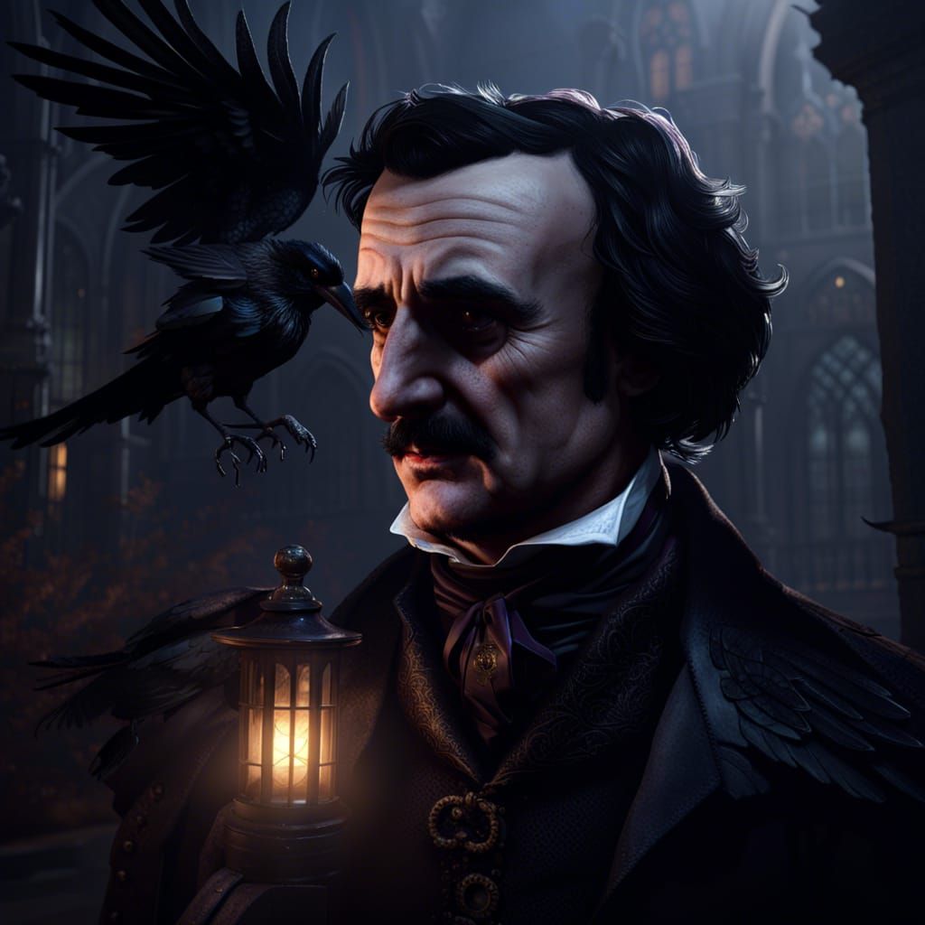 Gothic Edgar Allan Poe with Raven