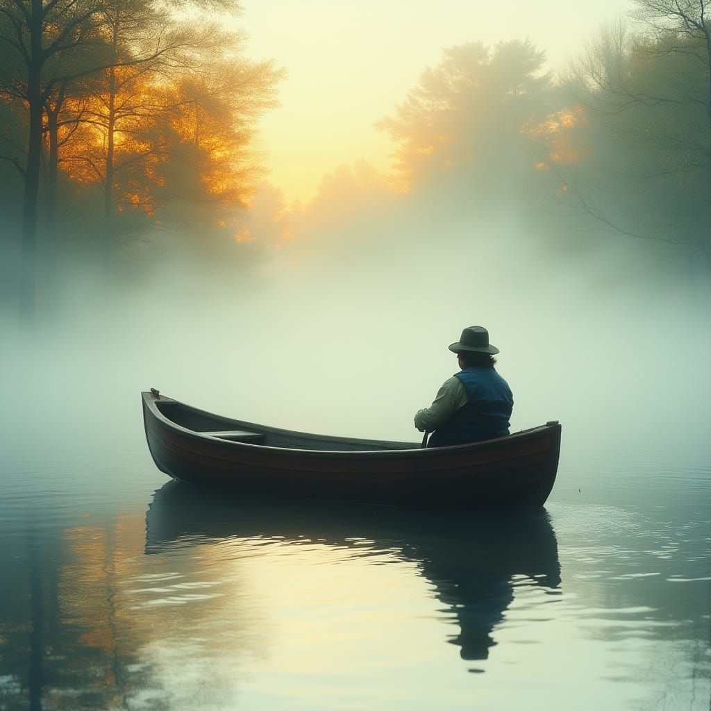 Fisherman Asleep in Rowing Boat at Dawn