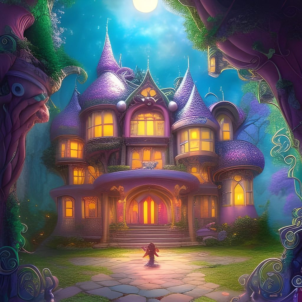 Enchanted Pink Fairy Mansion in Digital Painting Style