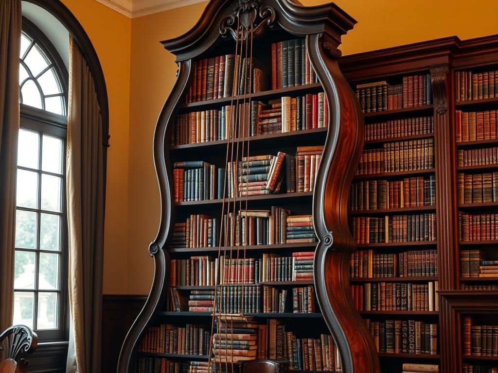 Luxurious Cello-Shaped Bookcase in a Grand Mansion