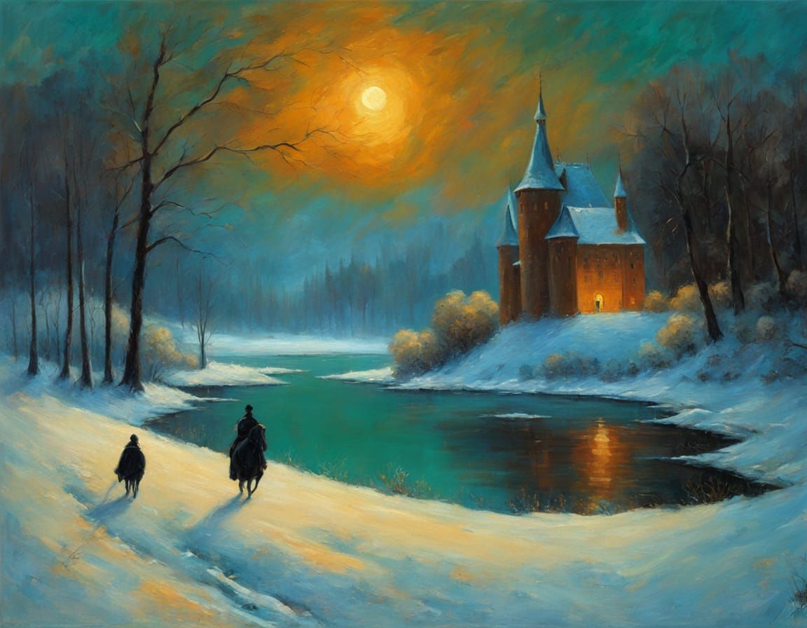 Winter Kingdom by Moonlight: An Impressionist Oil Painting