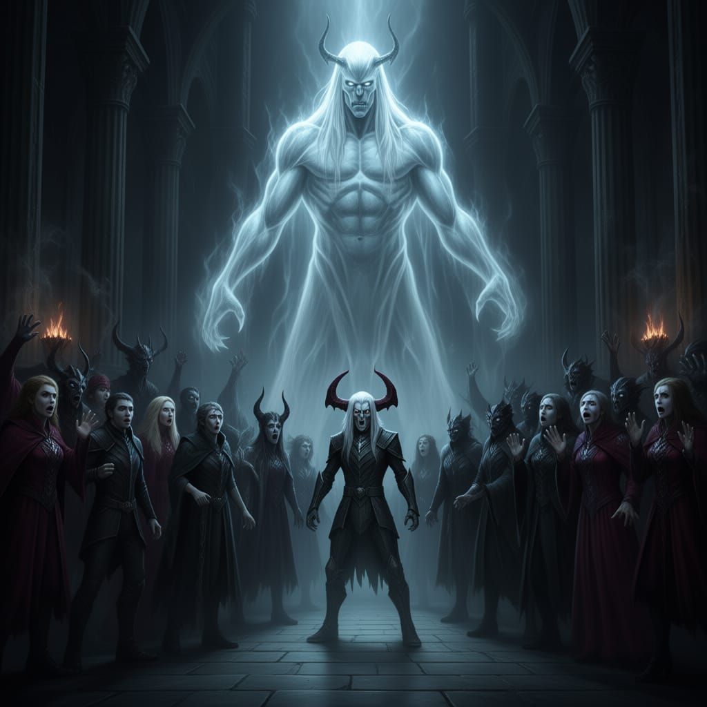 Ghostly Figure Confronts Azathoth in Fearful Court