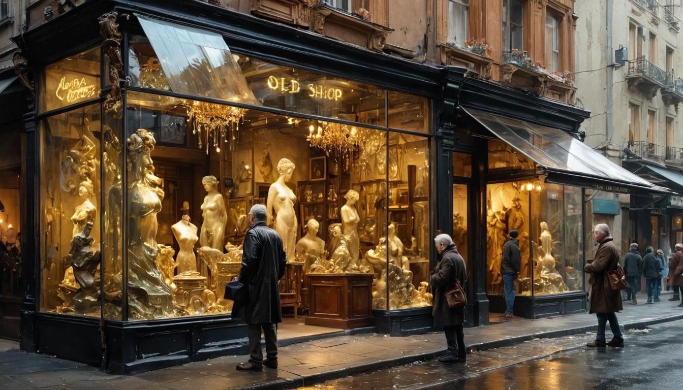 Old Shop with Glass Sculptures: Fine Art