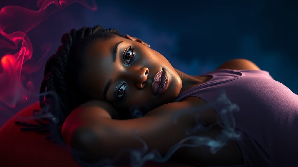Serene Young Black Woman Amidst Whispers of Smoke