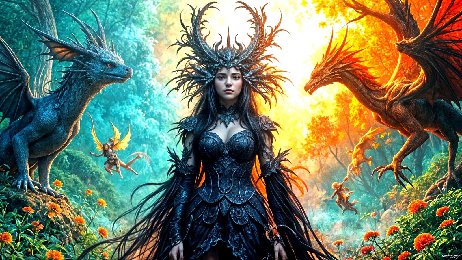 Fantasy Intertwined: Fairies, Dragon, and Phoenix in Photore...