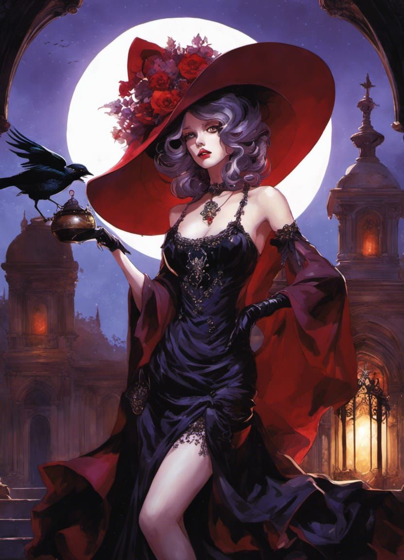 Bedazzled Gothic Witch with Magpie Familiar