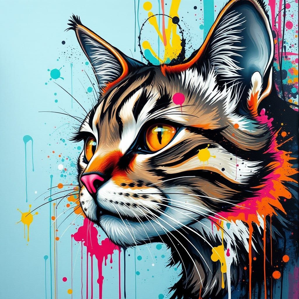 Vibrant Woman Cat in Dynamic Graffiti Style