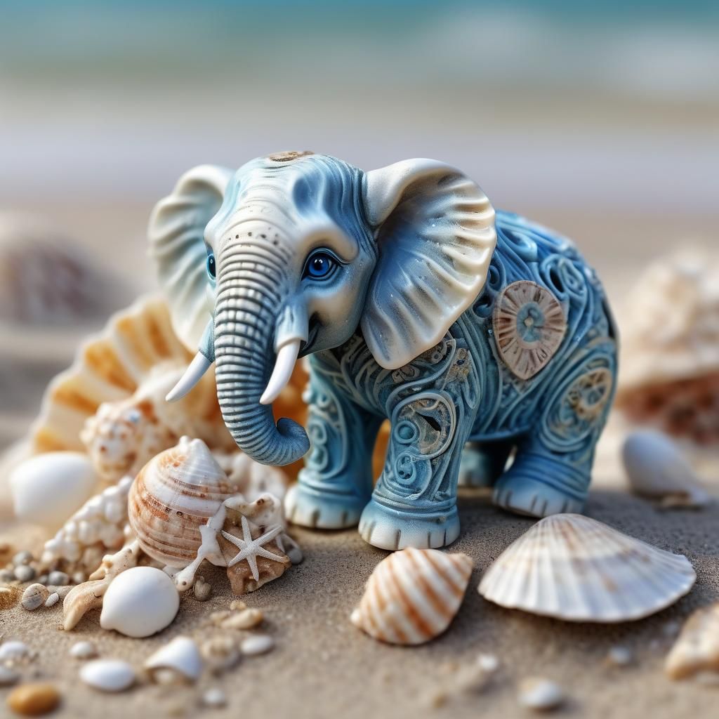 Miniature Elephant in Seashell: Hyperdetailed Macro Photogra...