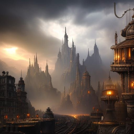 Detailed Steampunk Engine as Digital Matte Painting