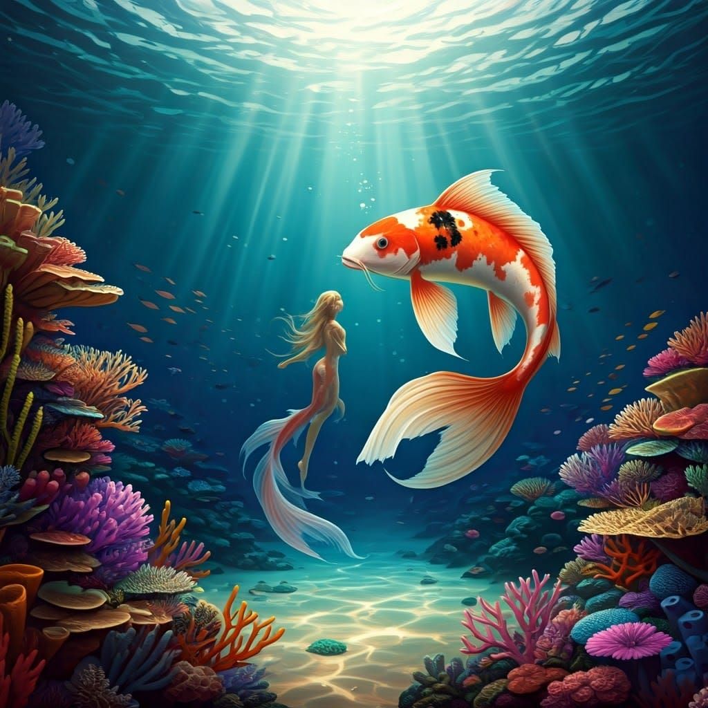 Aquarians in Coral Reef: Realistic Oil Painting