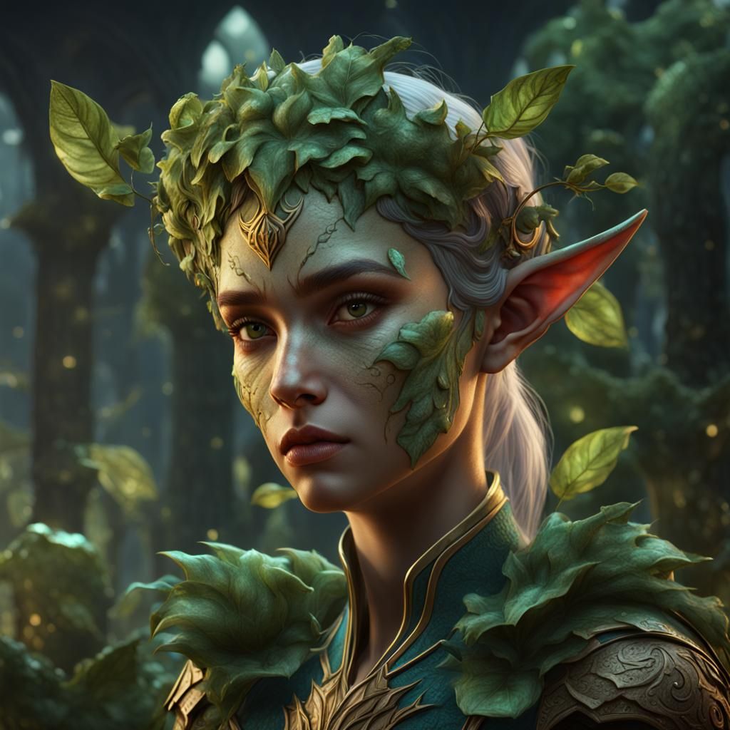 Plant-Skinned Elf in Detailed Fantasy Art