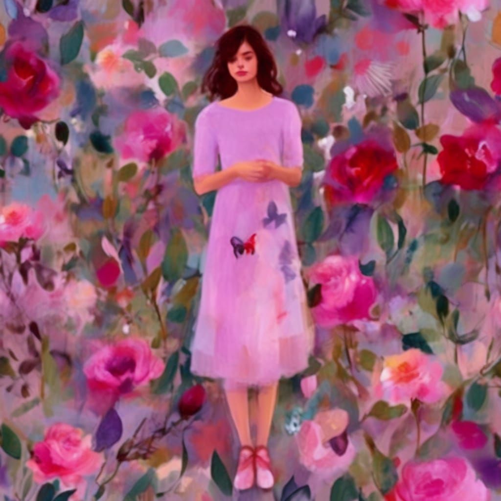 Ethereal Portrait of a Young Woman in a Floral Dress