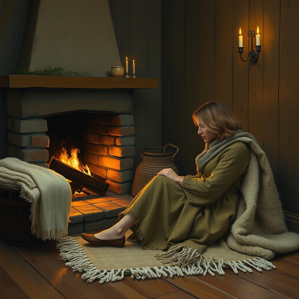 Cozy Fireside Moment in Impressionist Style