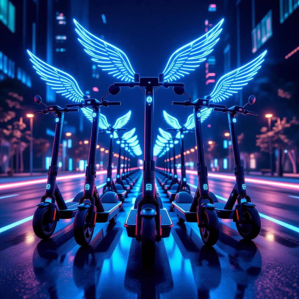 Electric Scooters With Glowing Blue Energy Wings
