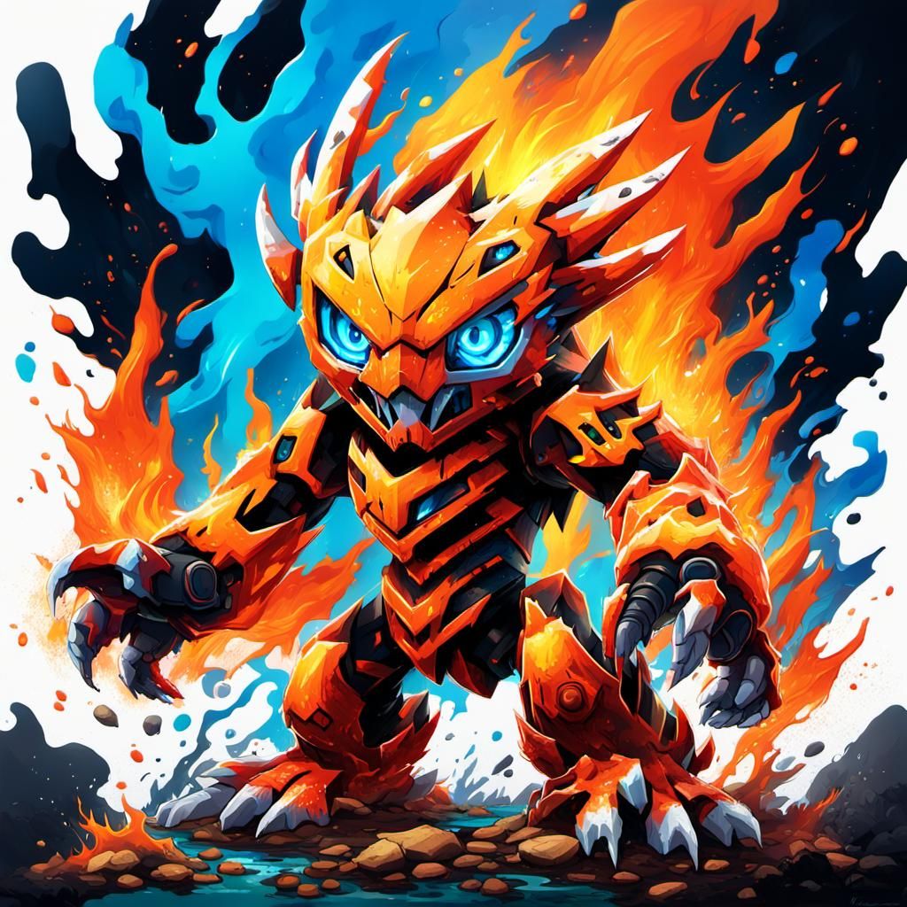 Fiery Digimon Ablaze in Graffiti Art Style