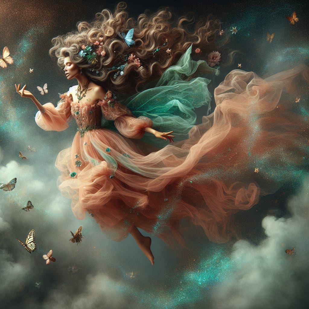 Ethereal Fairy Drifting in Mid-Air as Fine Art