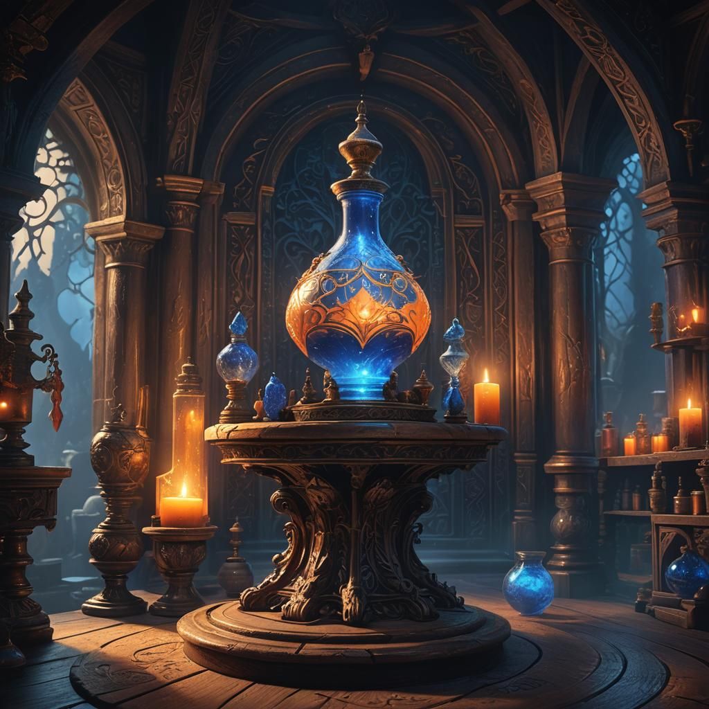 Mystical Health Potion in Eerie Apothecary