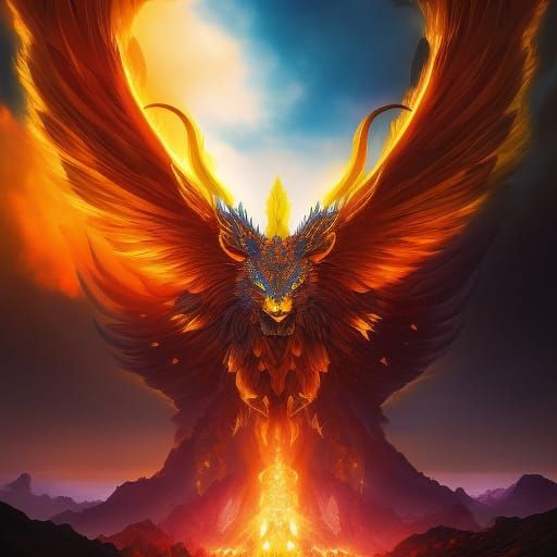 Fiery Horned Goat Avatar in a Mythological Landscape