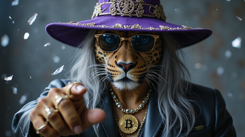 Cyberpunk Male Leopard in Black Leather Suit with Magical Ac...