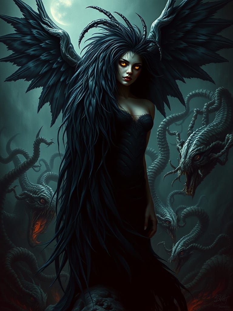 Dark Goddess of the Abyss in Iridescent Black