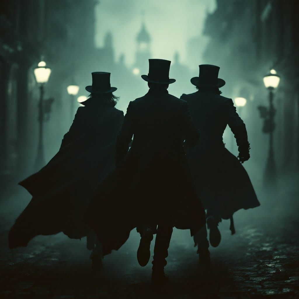 Ethereal Women in Victorian Attire Pursue Fugitive through M...