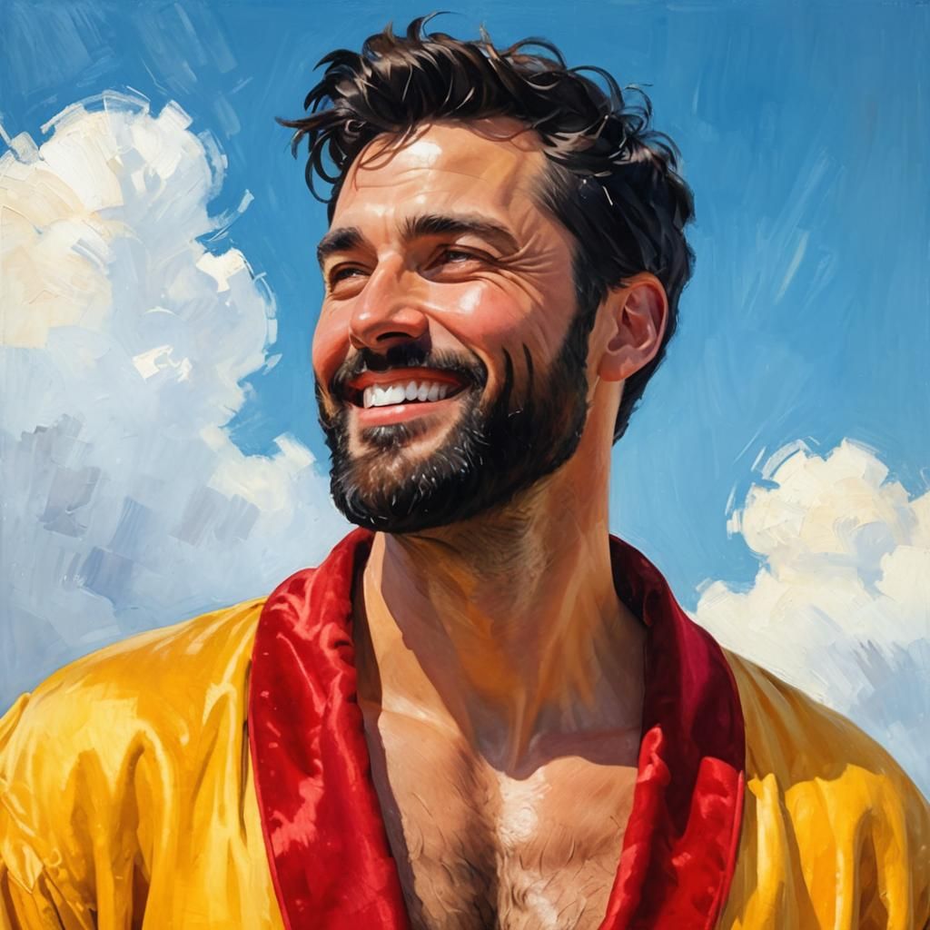 Joyful Bearded Man in Impressionist Oil Painting