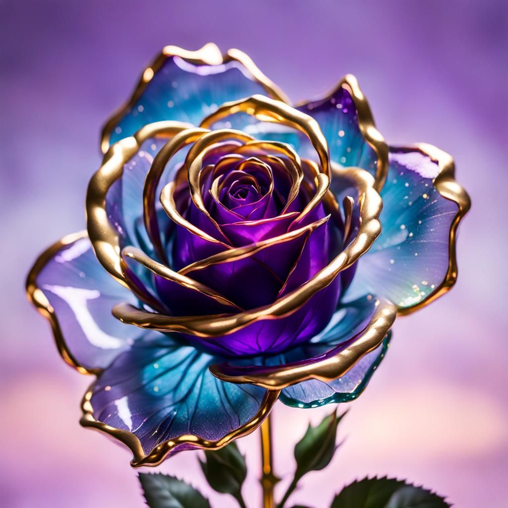Glass Purple Rose with Gold Edges