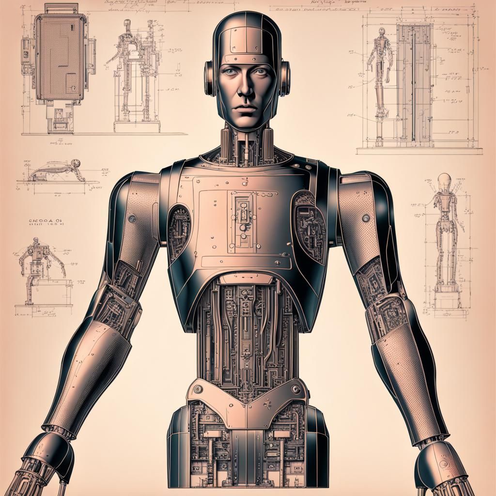 Cyborg Robot Man with Copper Skin, 1930s Style